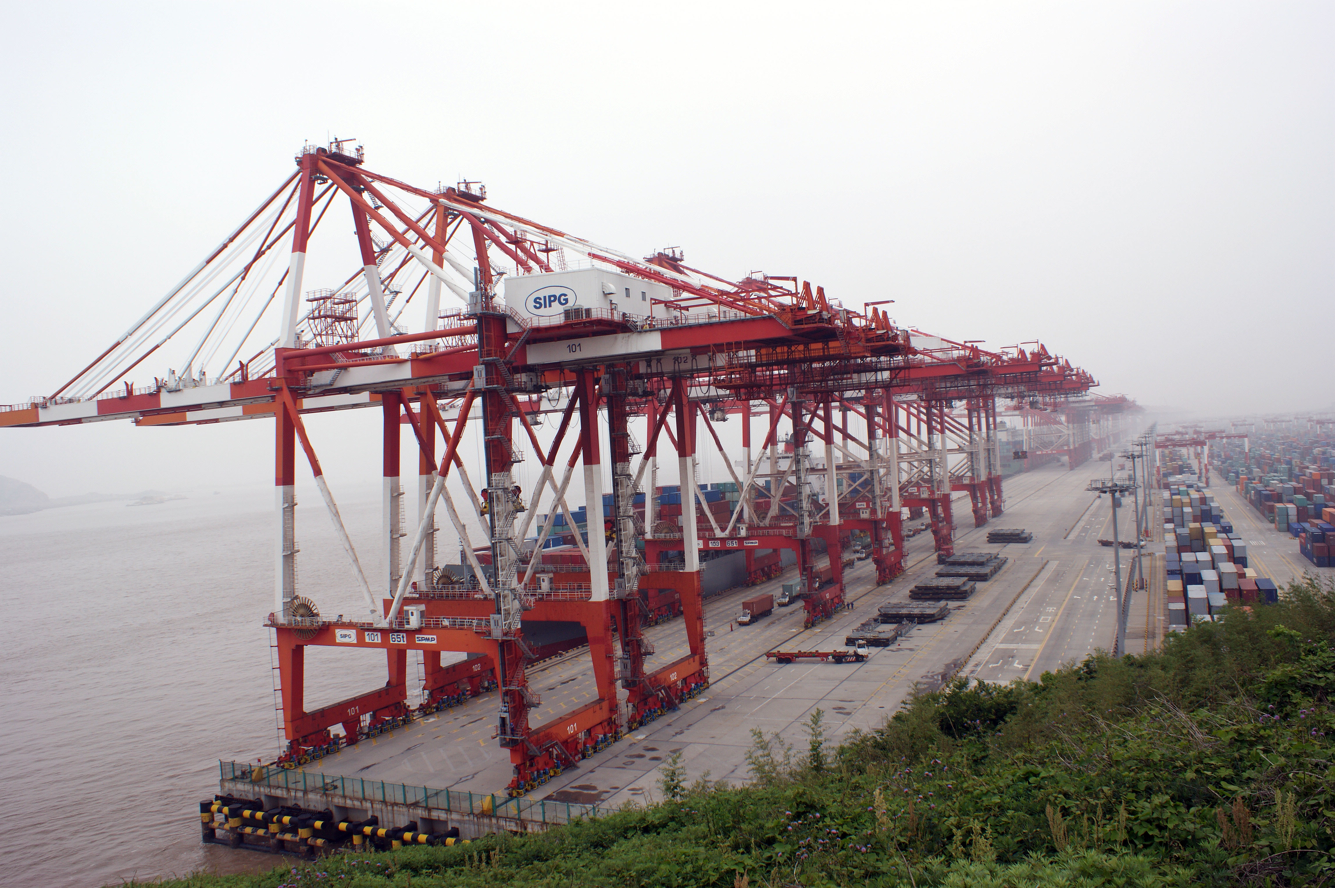 Containers stacked at Shanghai's Yangshan deep-water port in 2013. China's September exports were lifted by demand for electronics and AI-related equipment.
