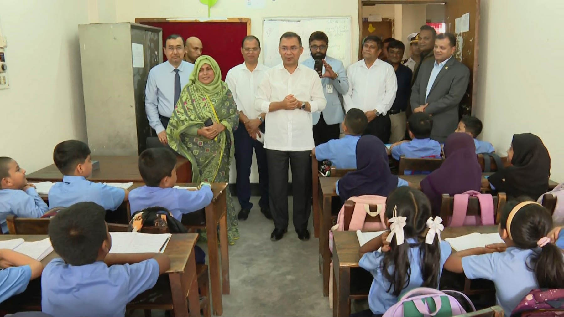 File photo: Prime Minister Tarique Rahman meets pupils during a visit to BIAM Laboratory School in New Eskaton, Dhaka, on 25 April 2026.