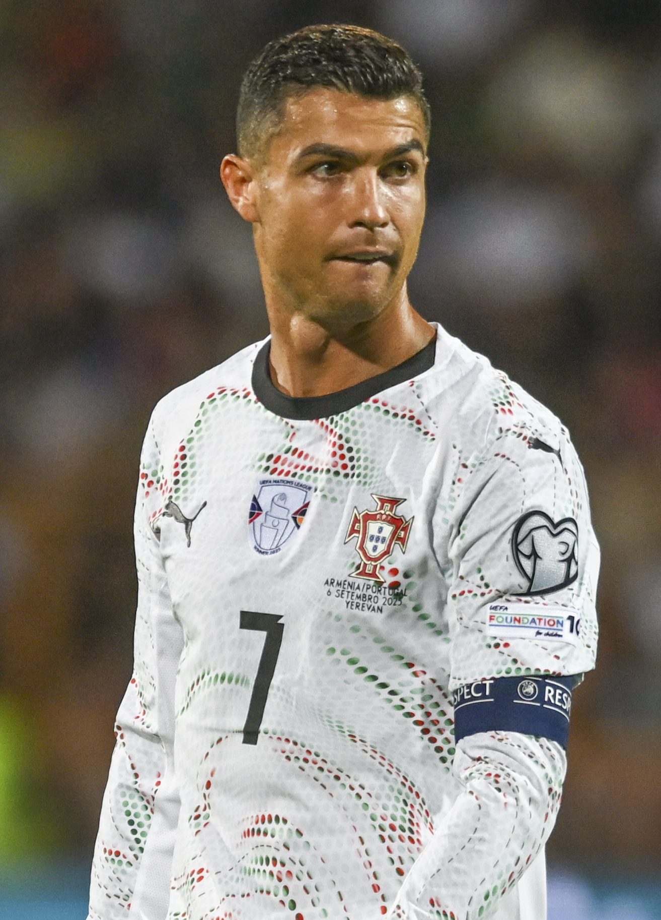 Cristiano Ronaldo in Portugal's kit at the Nations League match against Armenia in Yerevan on 6 September 2025.
