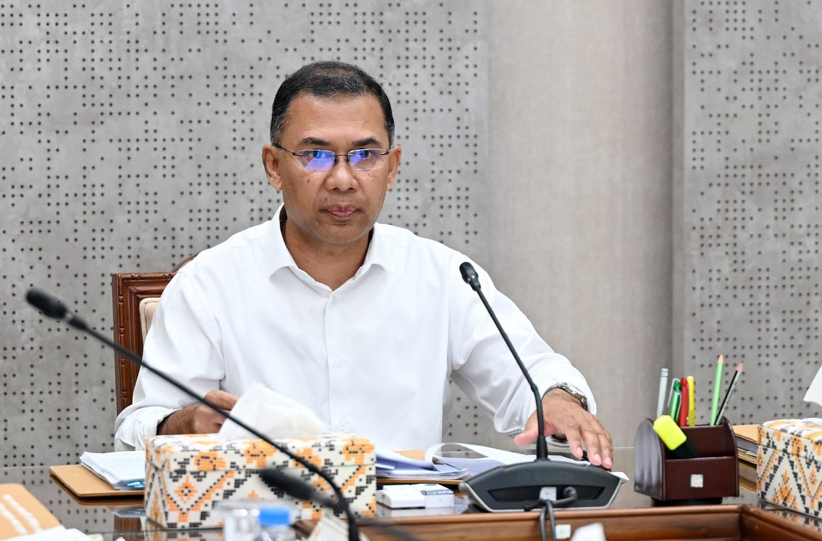 Prime Minister Tarique Rahman presides over the 10th meeting of the Executive Committee of the National Economic Council at the Cabinet Division in Dhaka on 26 April 2026. This is a file photograph; he made the remarks reported here at a BNP meeting in Chattogram on 20 October 2026.